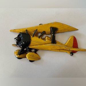 Vintage Yellow Metal Wall Art Airplane